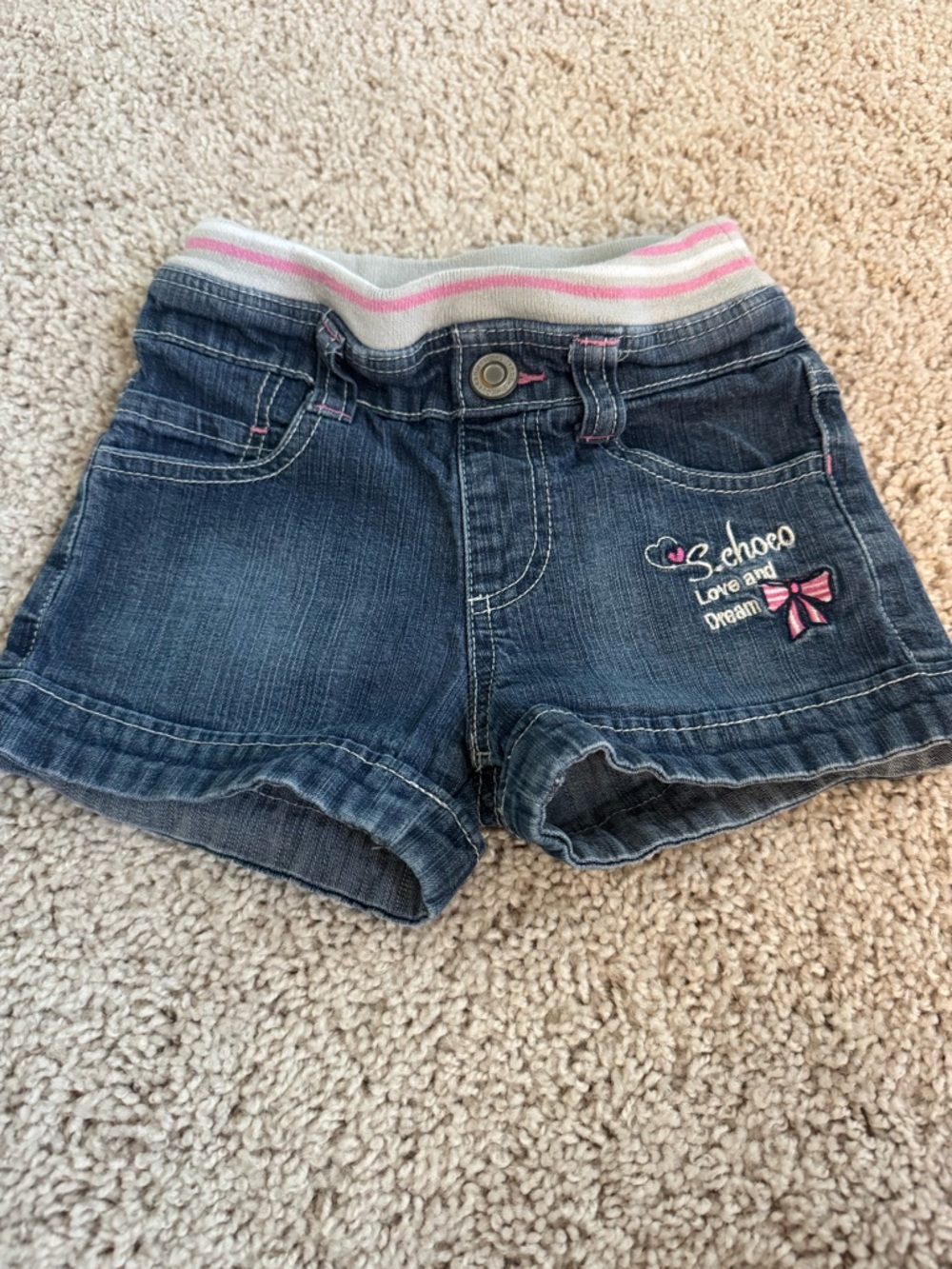 Girls Denim Shorts with Pink Trim and Embroidery